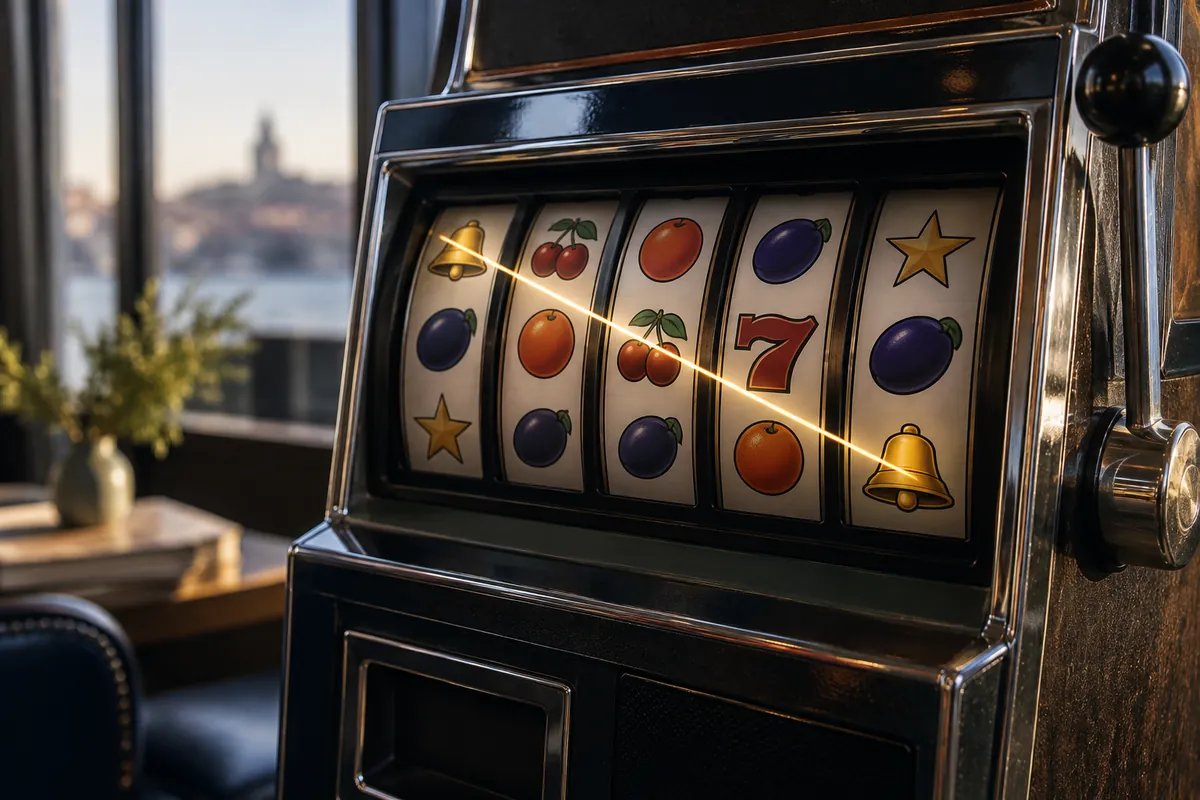 Soyut sembollü slot makaralarının üzerinde çapraz çizgi